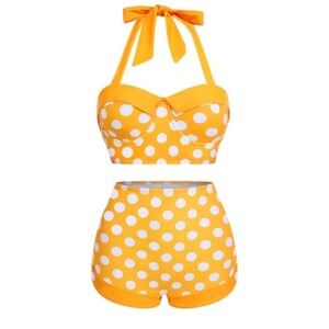 RETRO STAGE Yellow polka dot bikini set | Retro pinup | Small